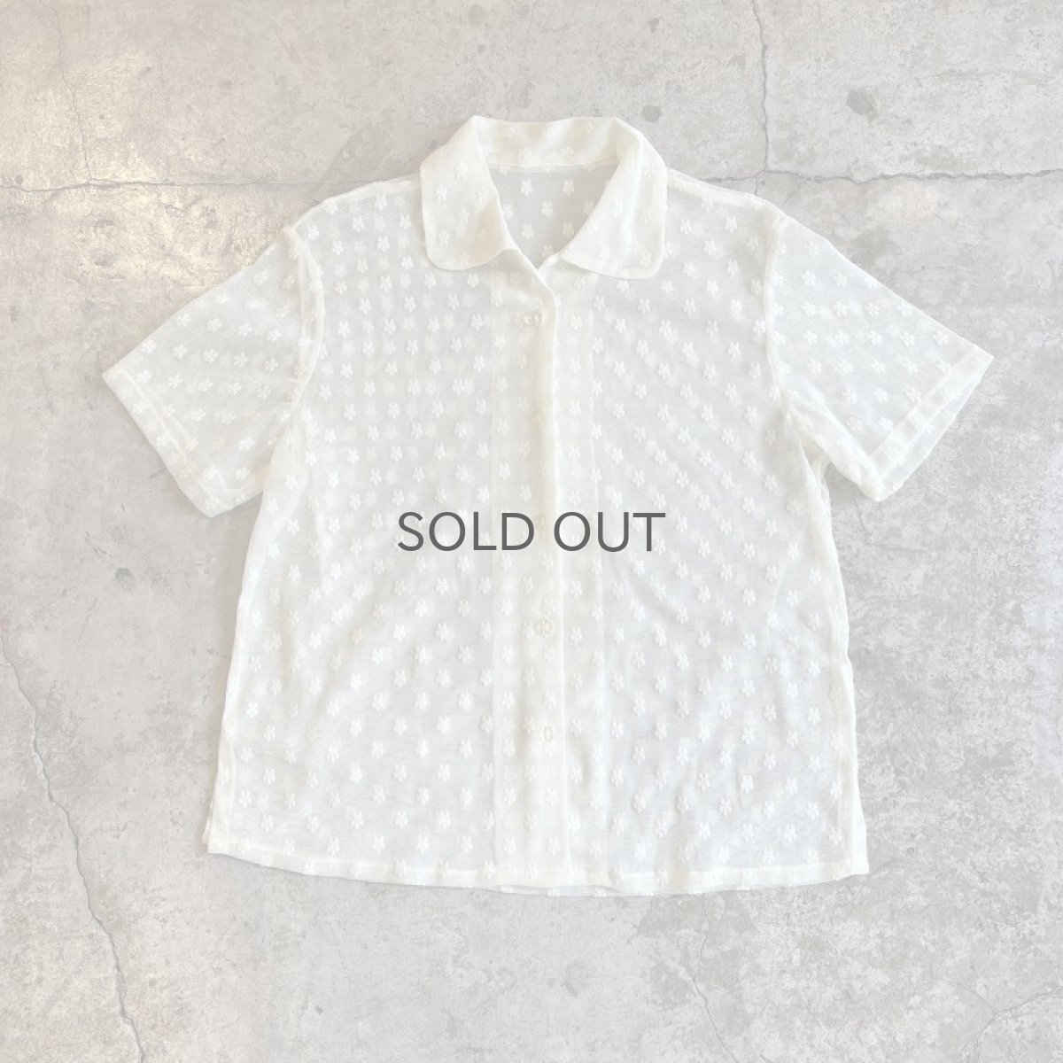 画像1: ALL OVER FLOWER EMBROIDERY PATTERN DESIGN TULLE SHEER S/S SHIRT / Ladies M (1)