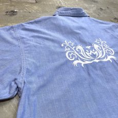 画像9: BLUE COLOR BOTANICAL EMBROIDERY S/S SHIRT / Mens L (9)