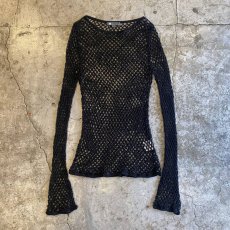 画像1: BLACK COLOR FLARE DESIGN SLEEVE MESH TOPS / Ladies M (1)
