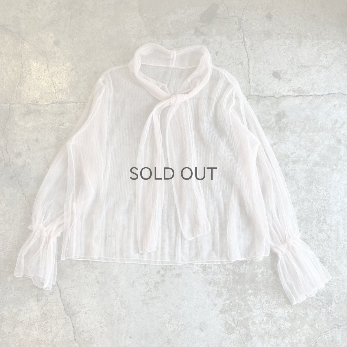 画像1: PALE TONE FRONT TIE DESIGN TULLE SHEER L/S TOPS / Ladies XL (1)