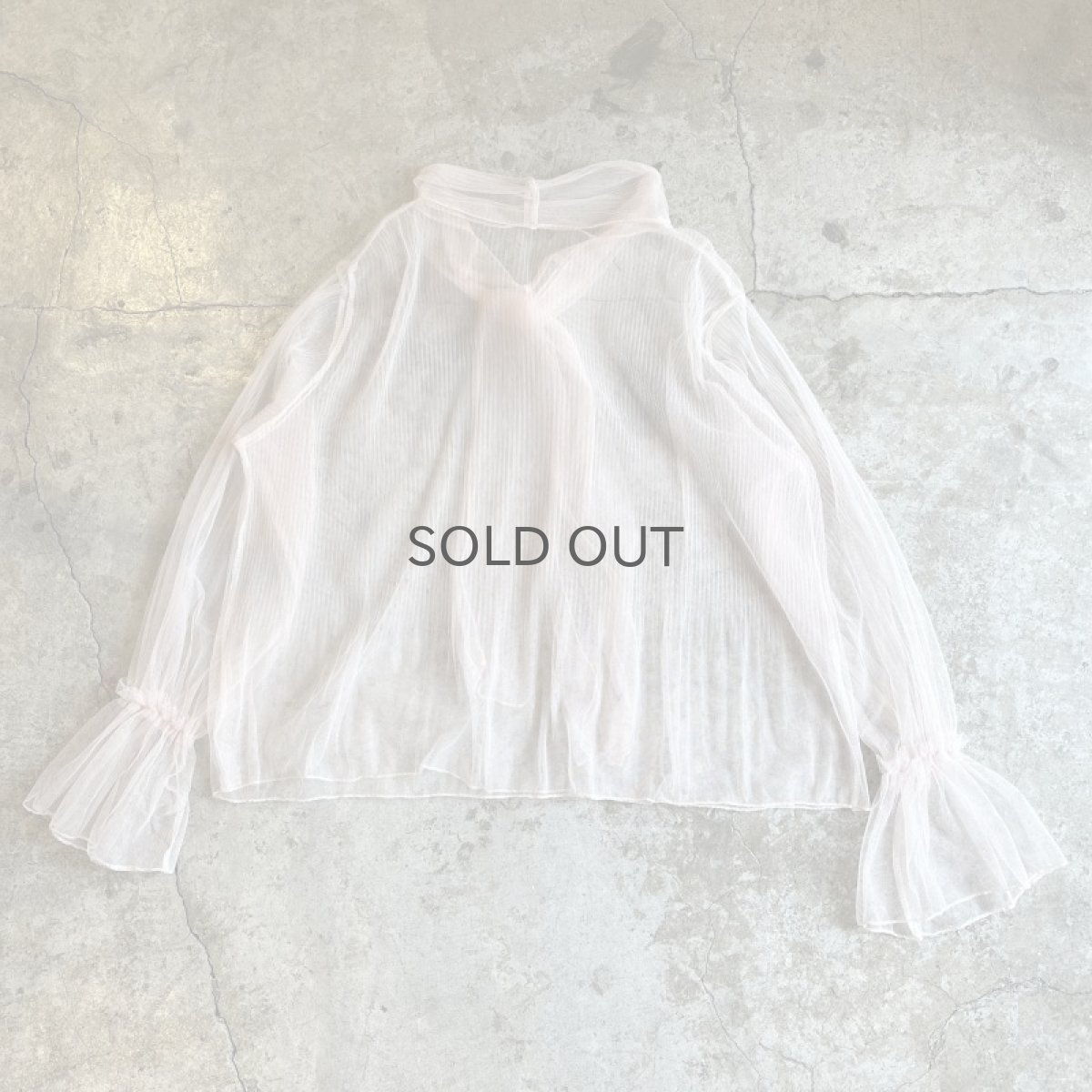 画像2: PALE TONE FRONT TIE DESIGN TULLE SHEER L/S TOPS / Ladies XL (2)