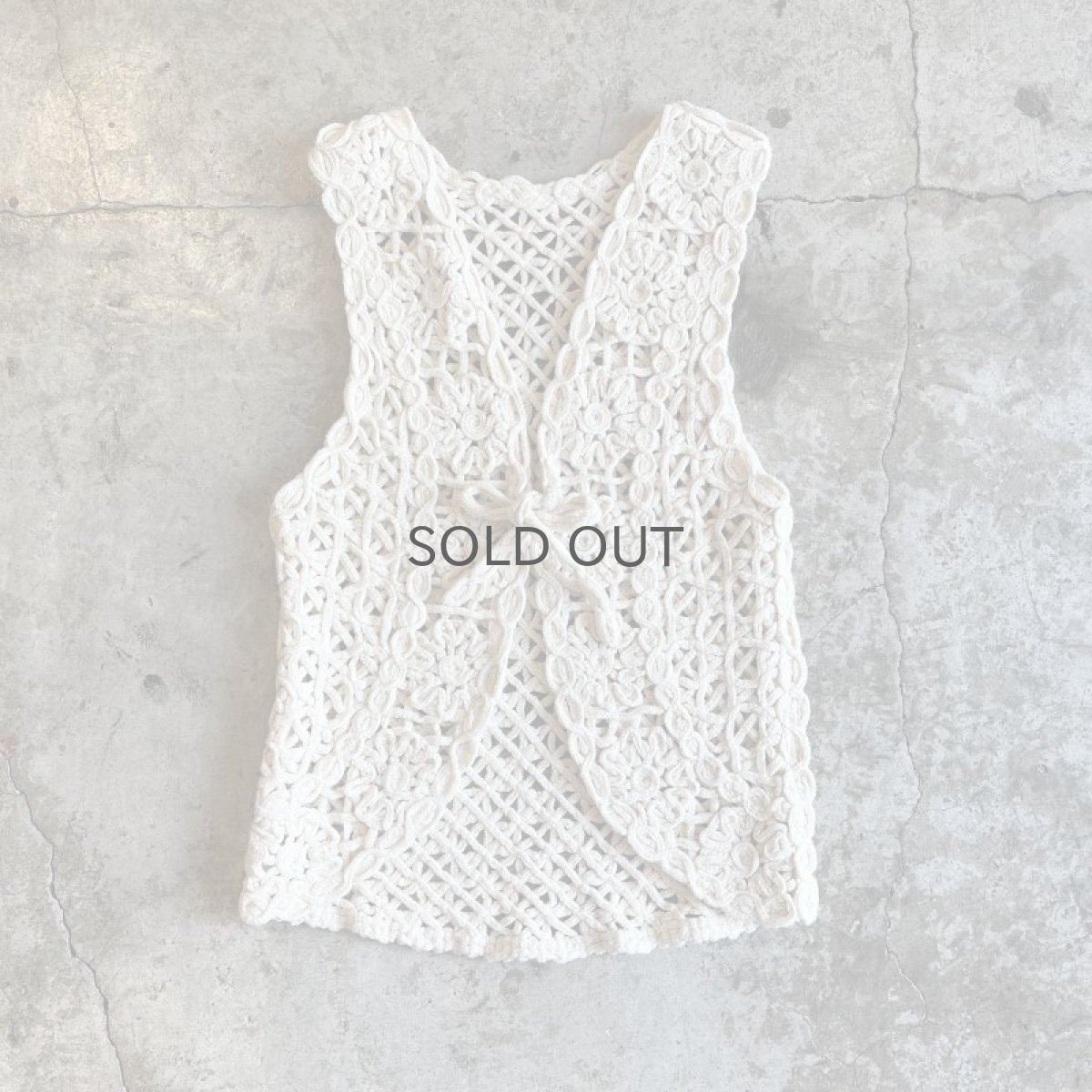画像1: IVORY COLOR FLOWER PATTERN CROCHET DESIGN VEST / Ladies S (1)