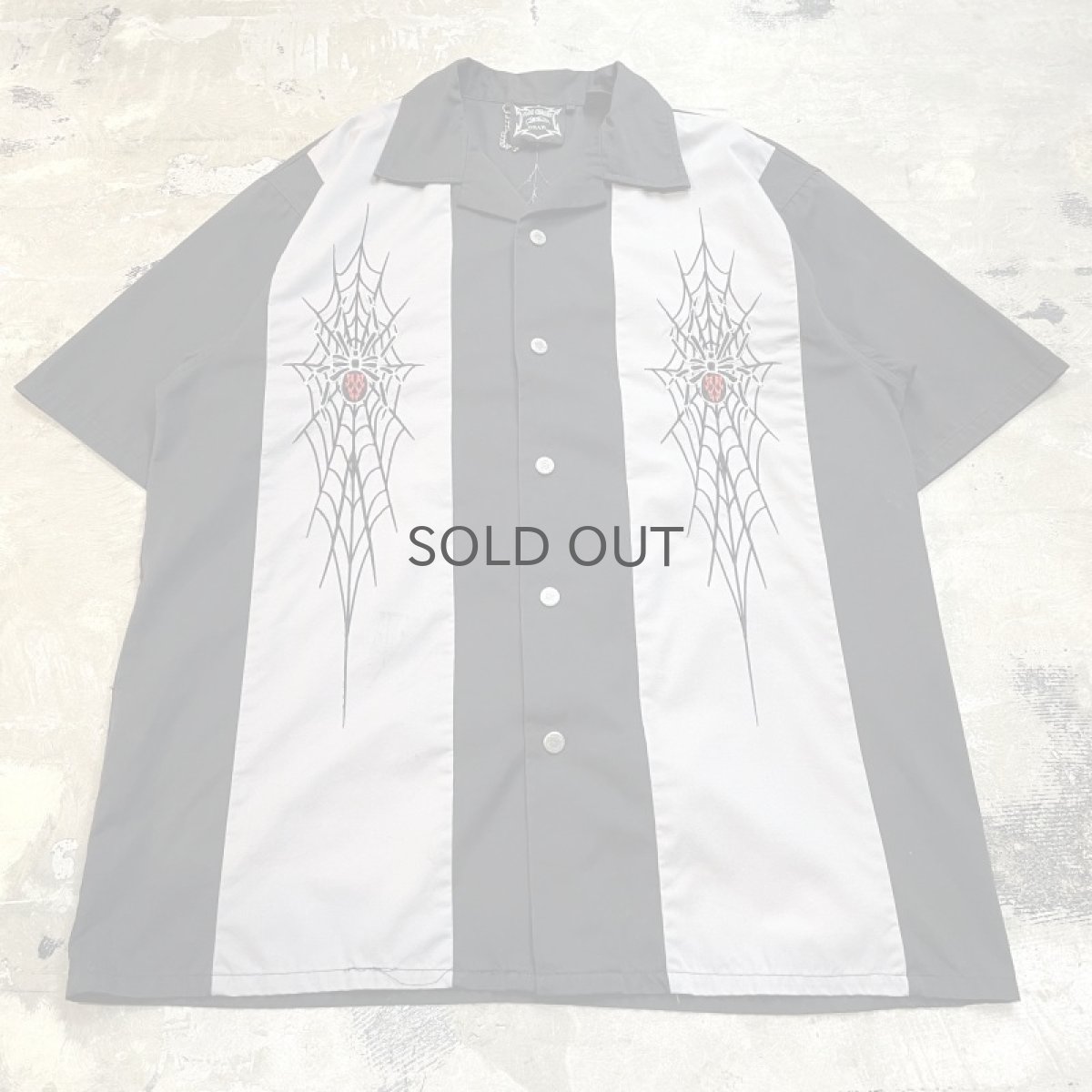 画像1: SPIDER EMBROIDERY OPEN COLLAR S/S SHIRT / Mens L (1)