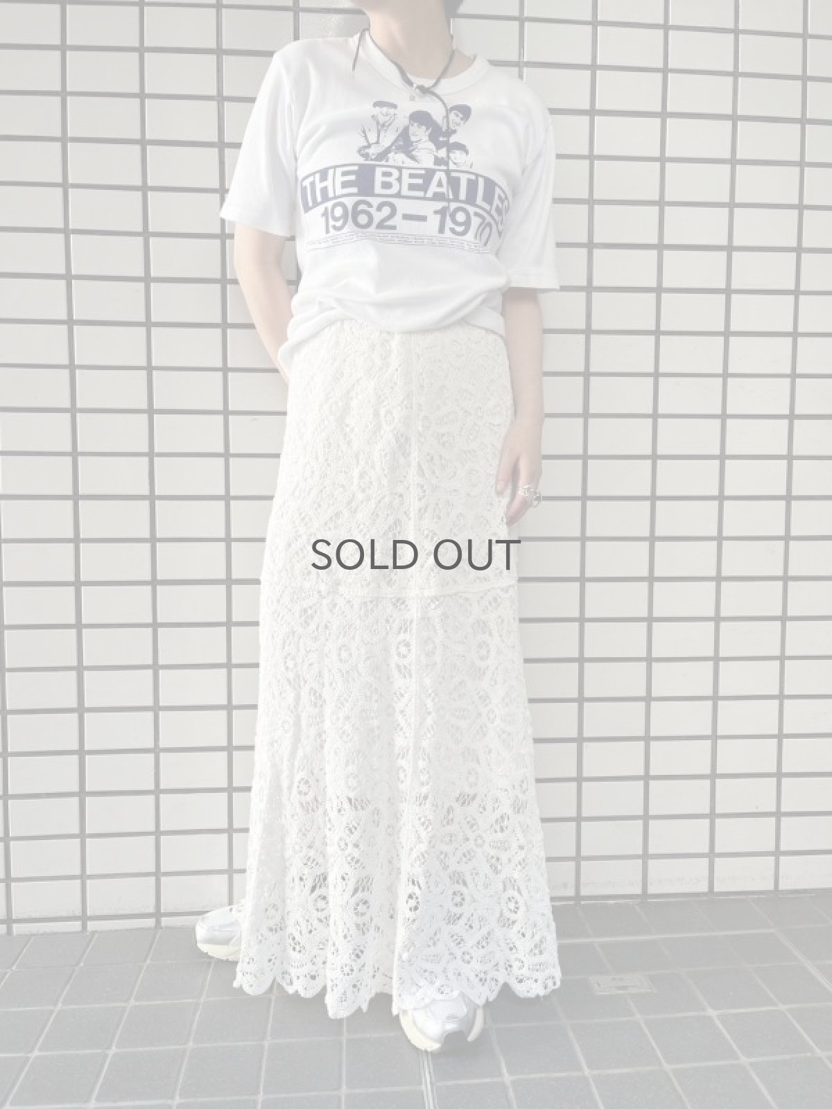 画像13: WHITE COLOR CROCHET LACE DESIGN LONG SKIRT / W25~W30 (13)