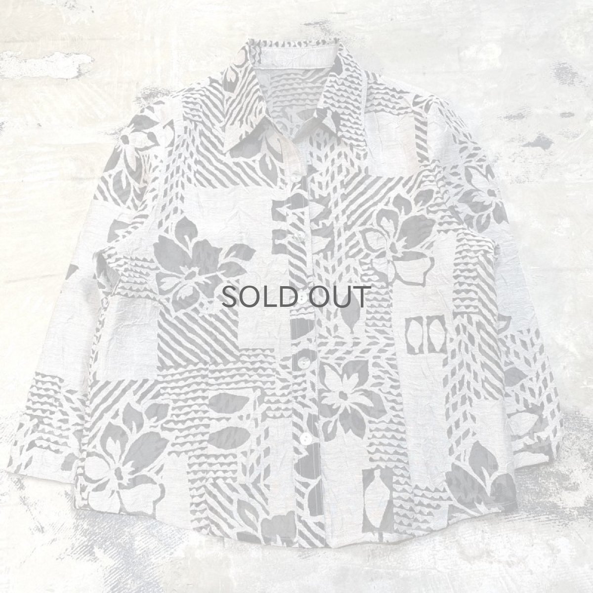 画像1: BOTANICAL GRAPHIC PATETRN OPEN COLLAR L/S SHEER SHIRT / Mens M (1)