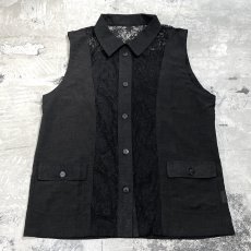 画像1: FLORAL LACE UP PATTERN SWITCHED N/S TOPS / Mens L (1)