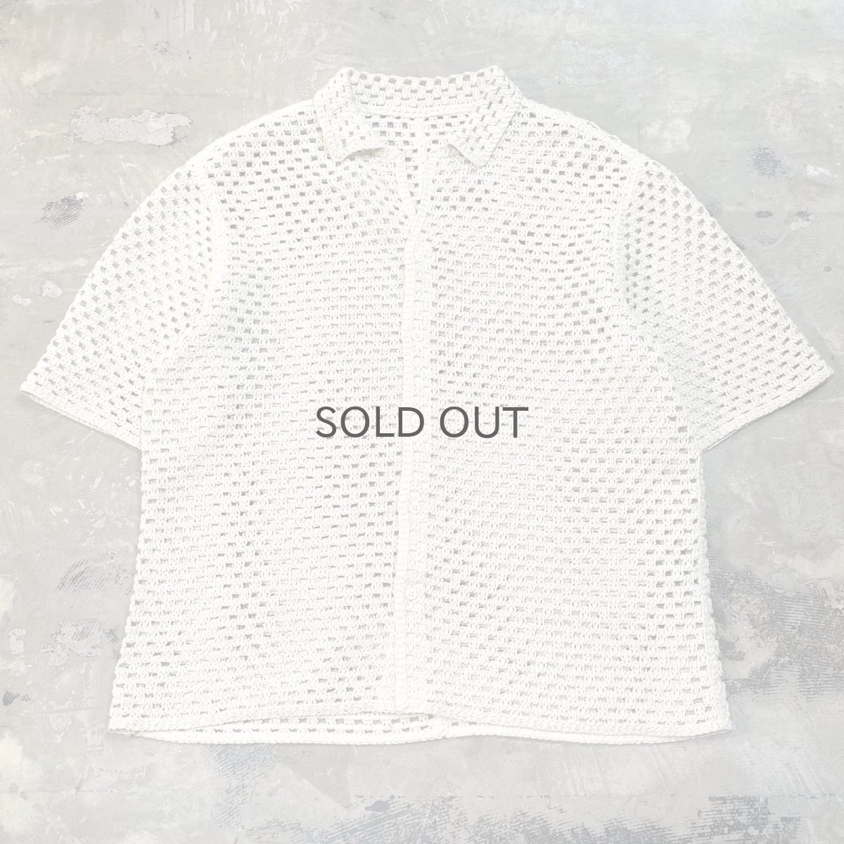 画像1: IVORY CROCHET OPEN COLLAR S/S SHIRT / Mens L (1)