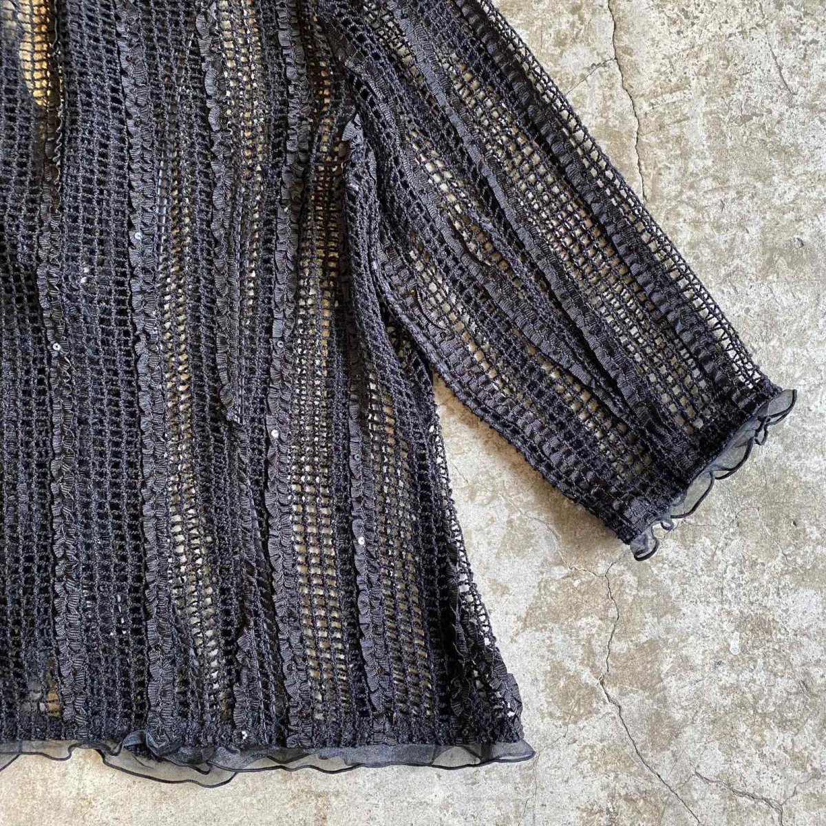 画像8: POINT SEQUINS DESIGN MESH BLACK COLOR JACKET / Ladies M (8)