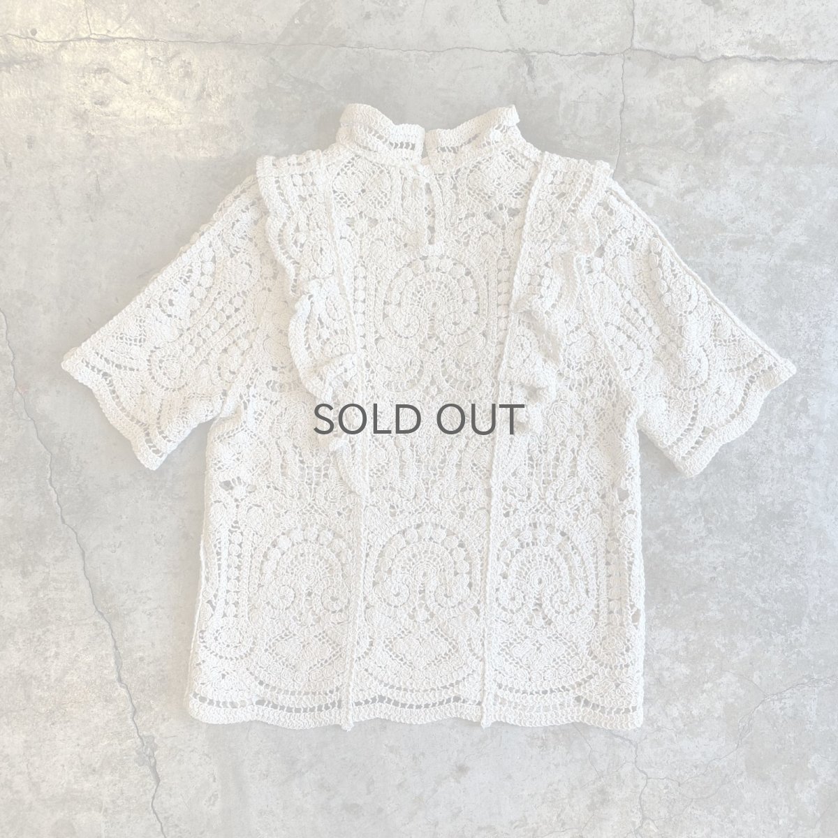 画像2: FRILL DESIGN CROCHET KNIT S/S TOPS / Ladies M (2)