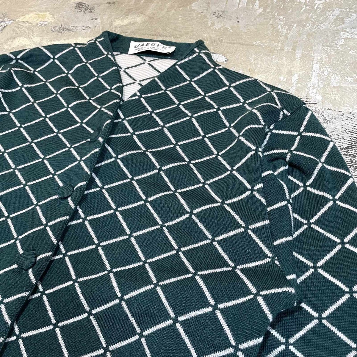 画像4: ALL OVER PATTERN BICOLOR CARDIGAN / Mens L / MADE IN ENGLAND (4)