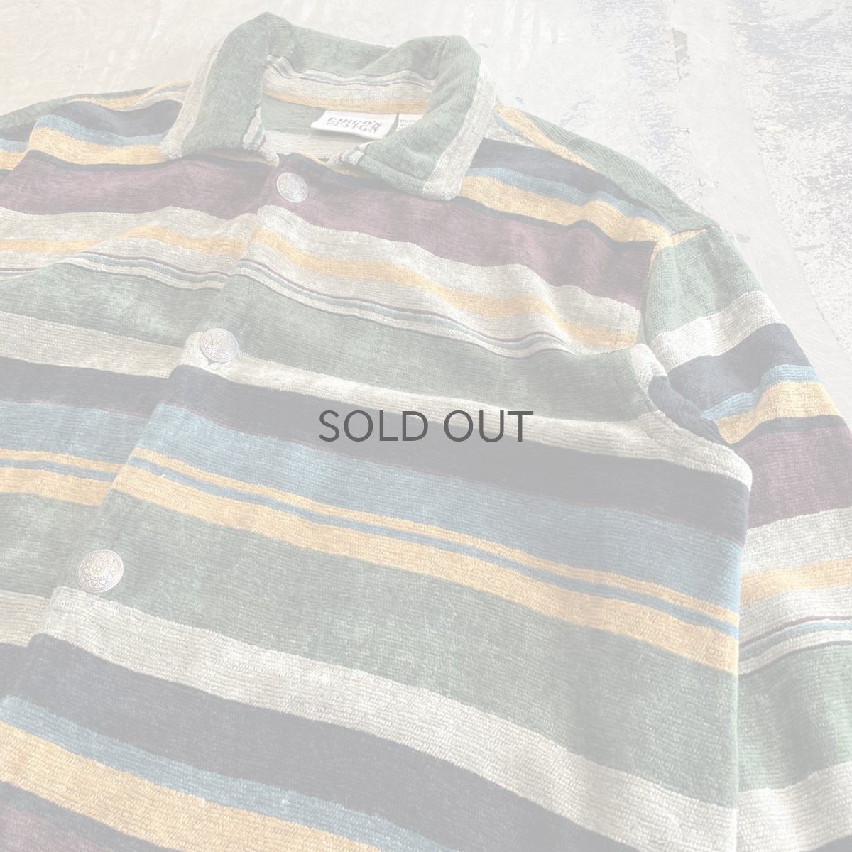 画像4: ALL OVER MULTI BORDER PATTERN VELOUR L/S SHIRT / Mens L (4)