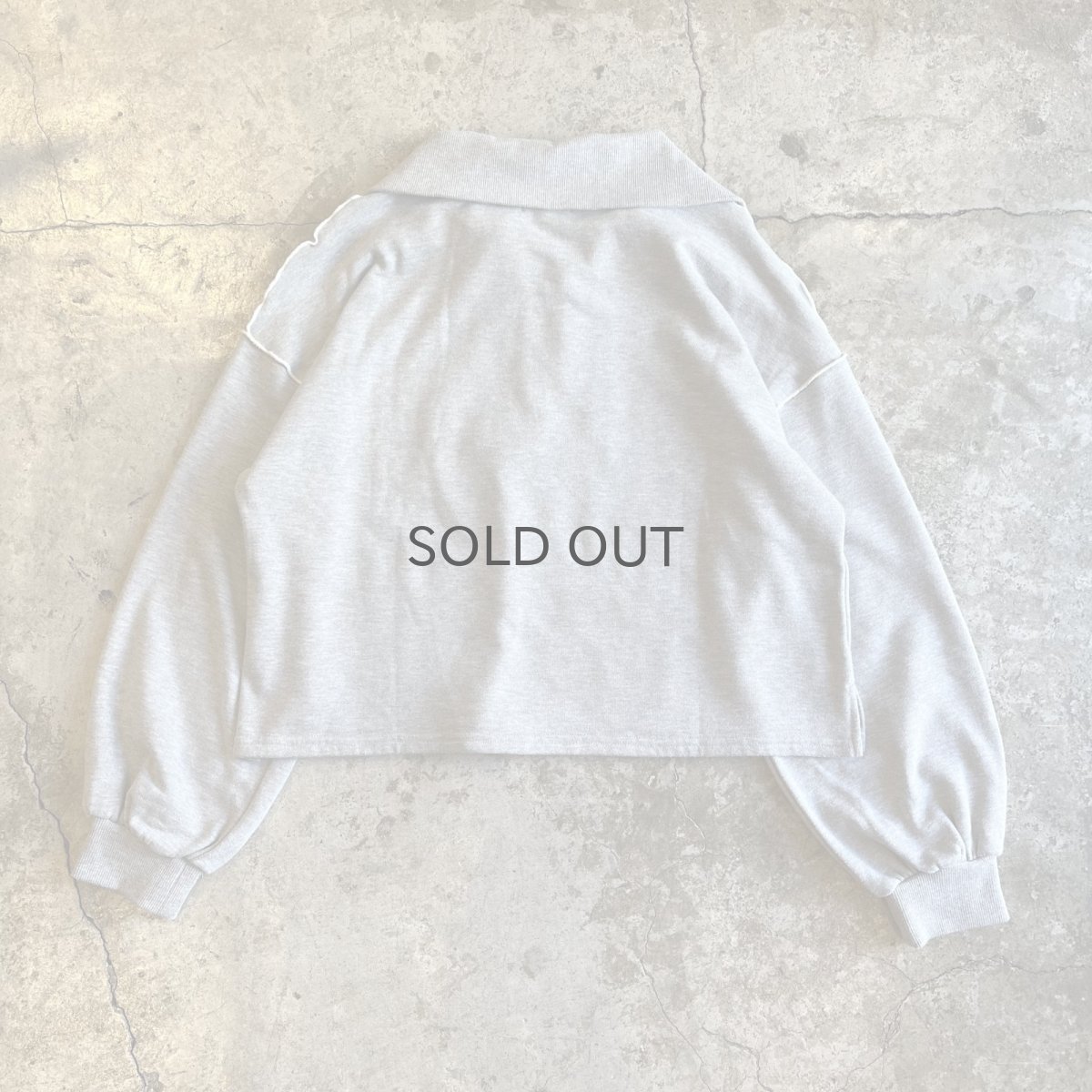 画像2: OUT STITCH LINE DESIGN HALF ZIP VOLUME SLEEVE L/S SWEAT / Ladies L (2)
