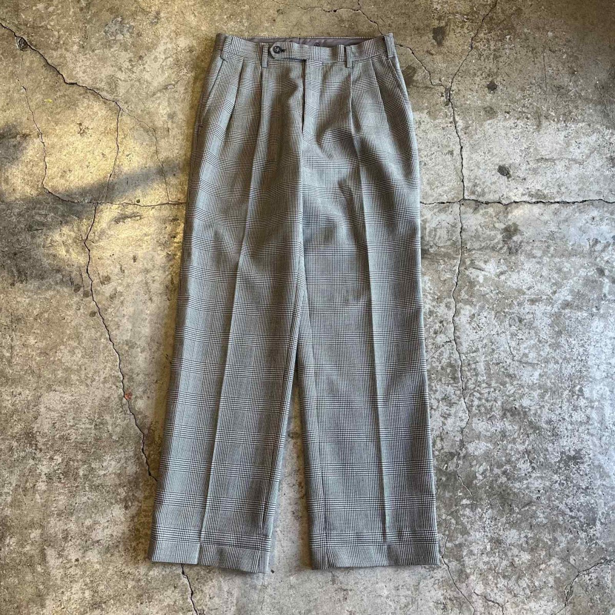 画像1: GLEN CHECK 2 TUCK DESIGN SLACKS PANTS / W29 (1)