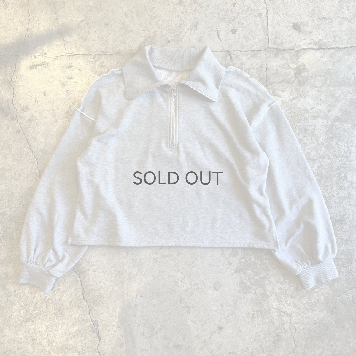 画像1: OUT STITCH LINE DESIGN HALF ZIP VOLUME SLEEVE L/S SWEAT / Ladies L (1)