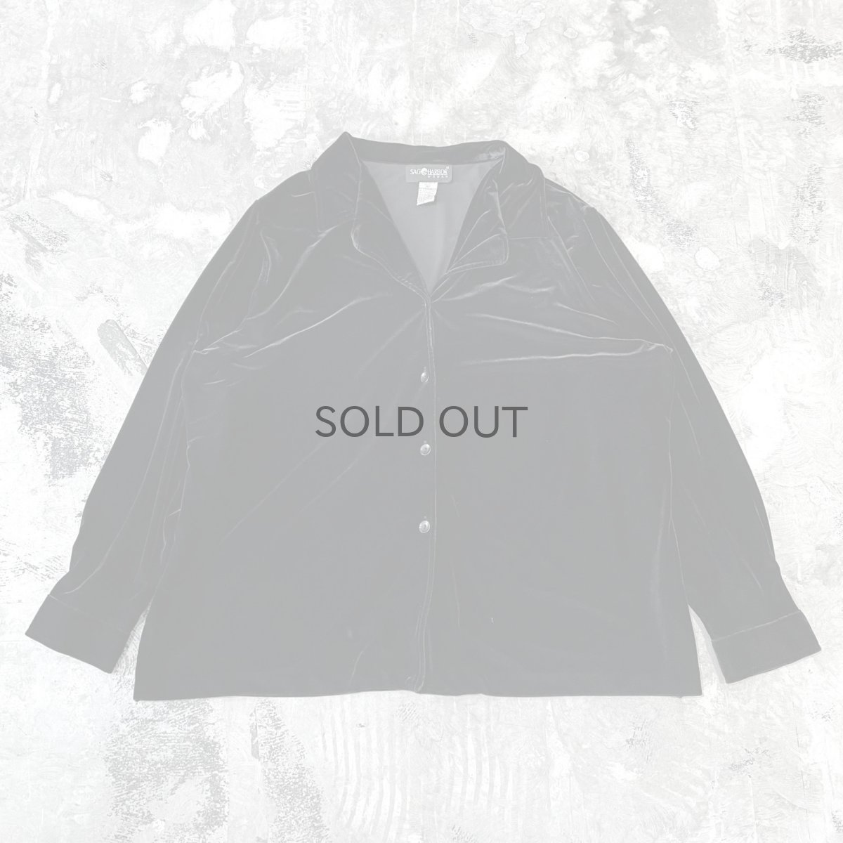 画像1: BLACK VELOUR OPEN COLLAR L/S SHIRT / Mens 2XL (1)
