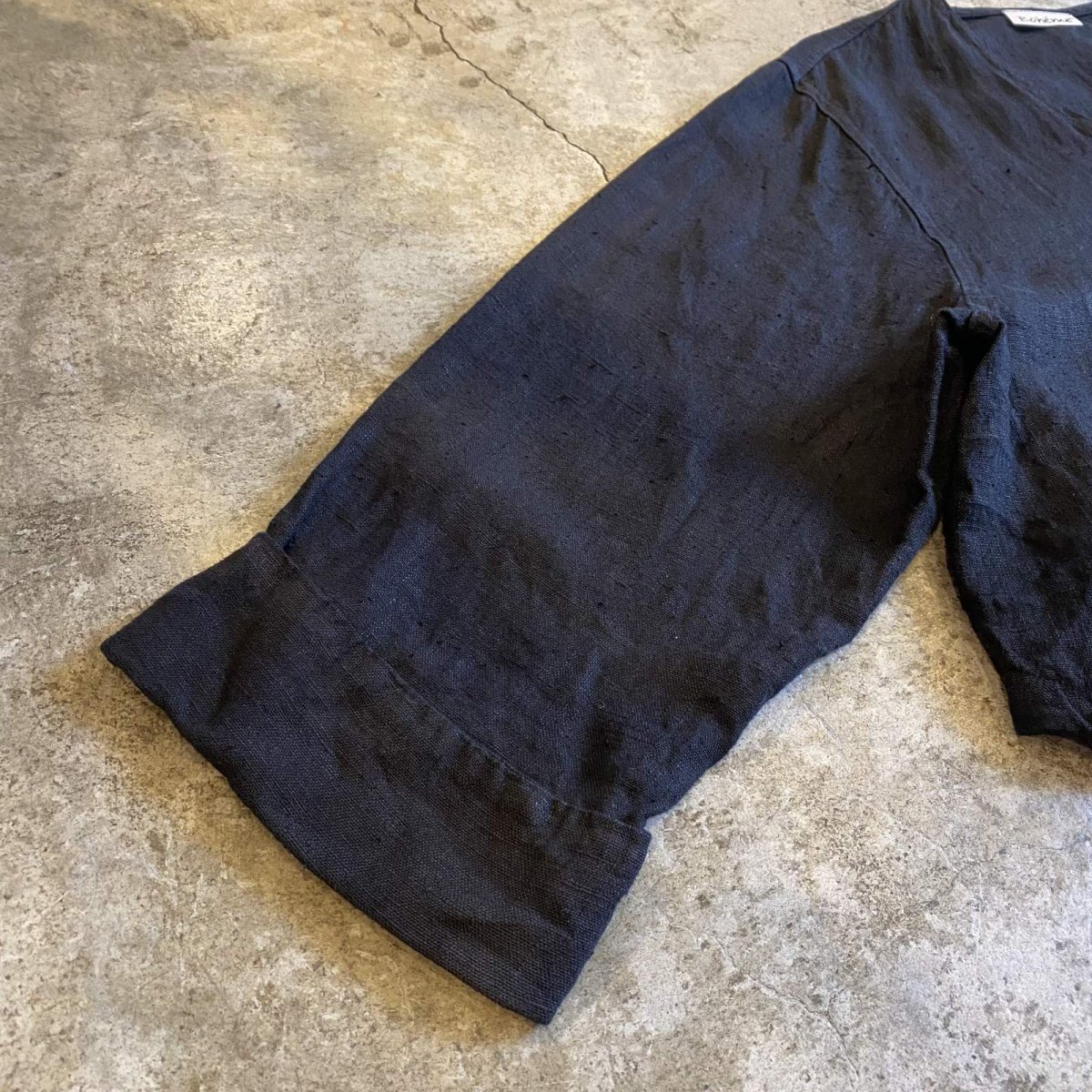 画像6: BLACK COLOR LINEN ASYMMETRY DESIGN JACKET / Ladies L (6)