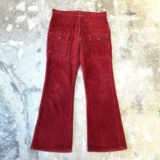 画像1: RED COLOR FLARE SILHOUETTE CORDUROY PANTS / W33 (1)