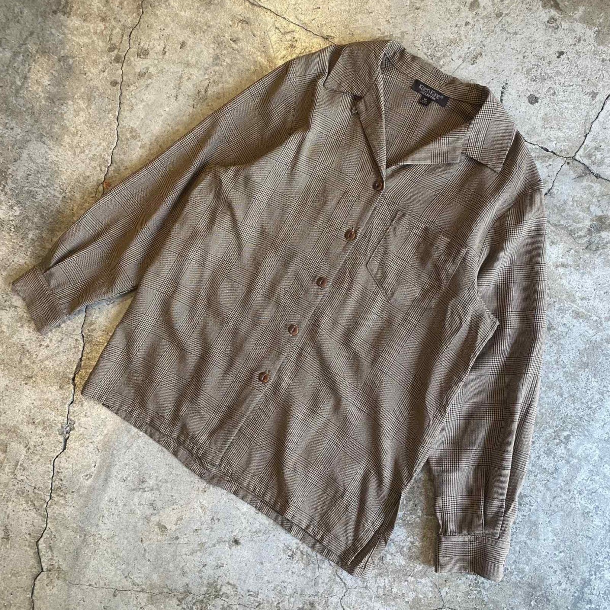 画像4: OPEN COLLAR GLEN CHECK PATTERN L/S SHIRT / Ladies M / MADE IN USA (4)