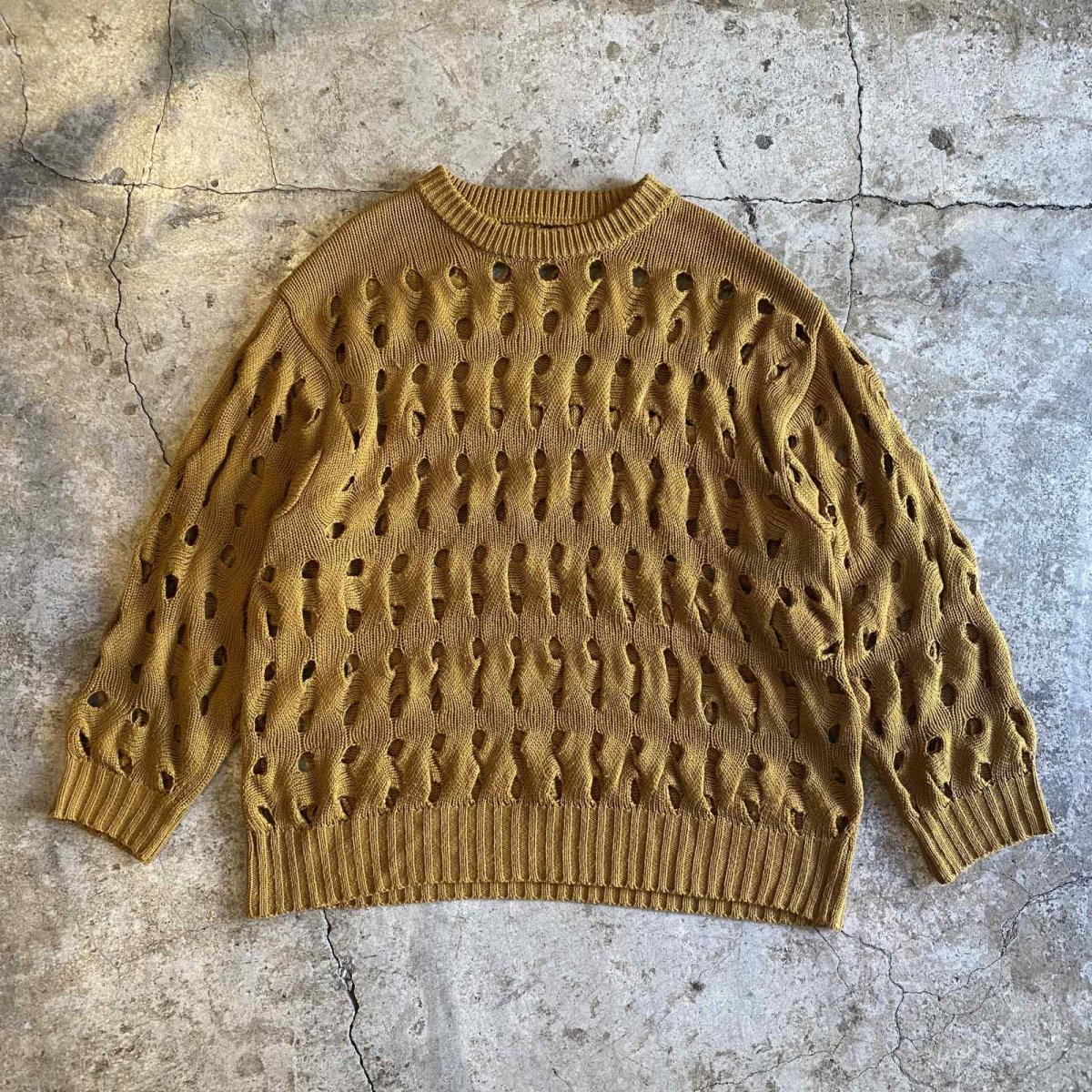 画像1: CARAMEL COLOR PUNCHING DESIGN KNIT SWEATER / Ladies L (1)