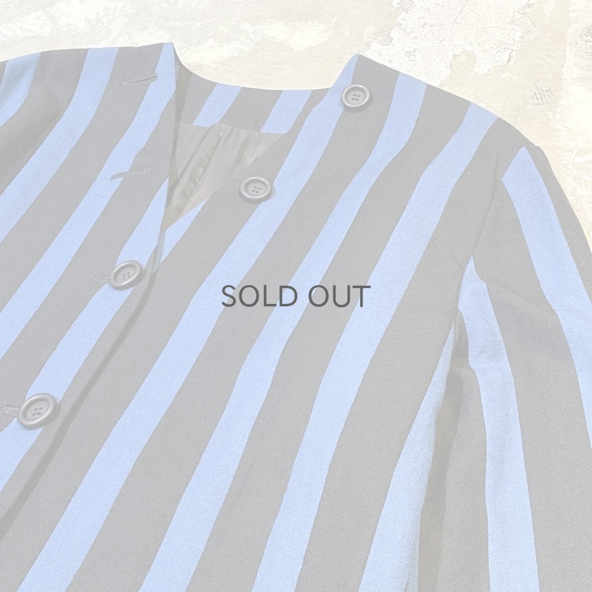 画像4: BICOLOR STRIPE PATTERN MULTI BUTTON NO COLLAR JACKET / Mens L (4)