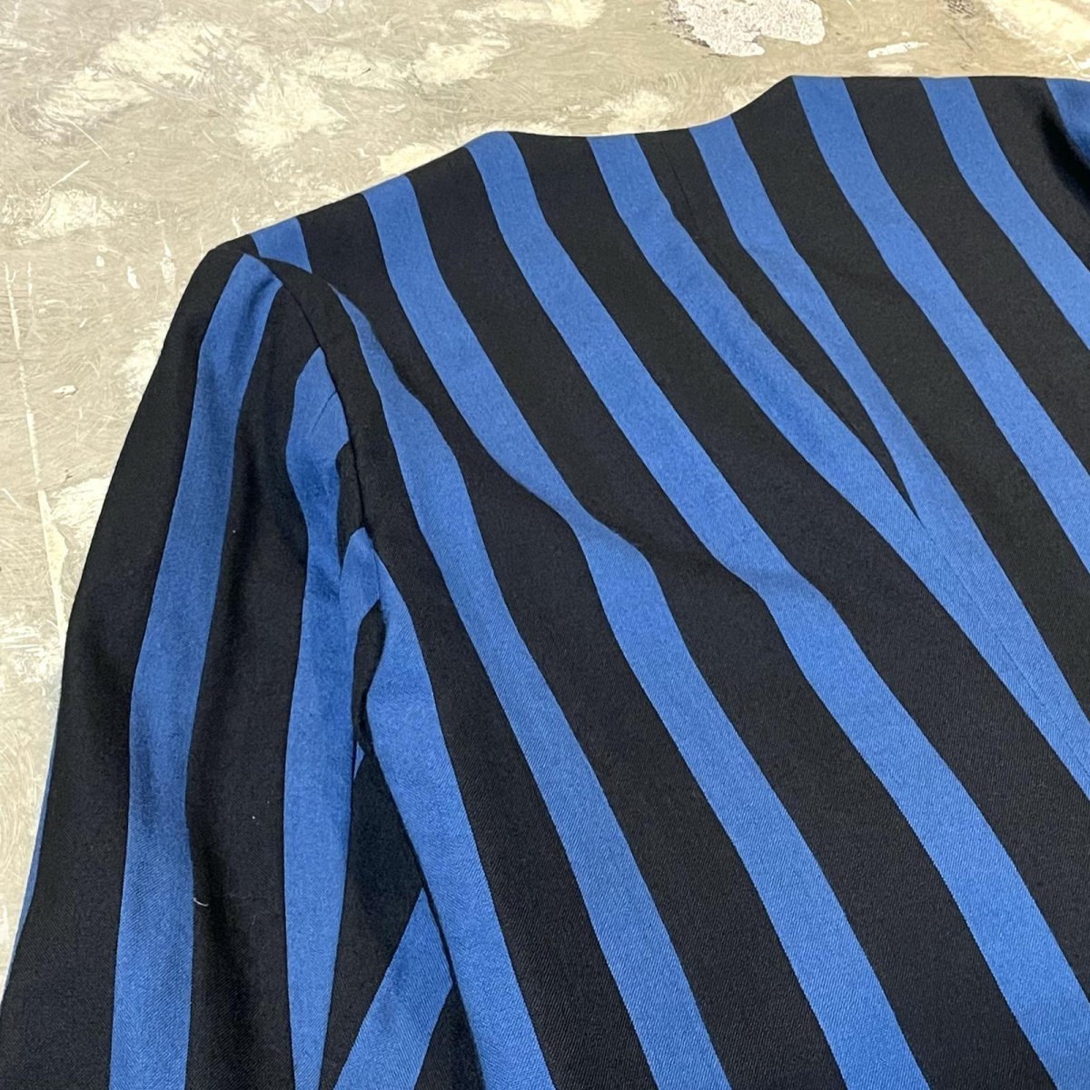 画像9: BICOLOR STRIPE PATTERN MULTI BUTTON NO COLLAR JACKET / Mens L (9)