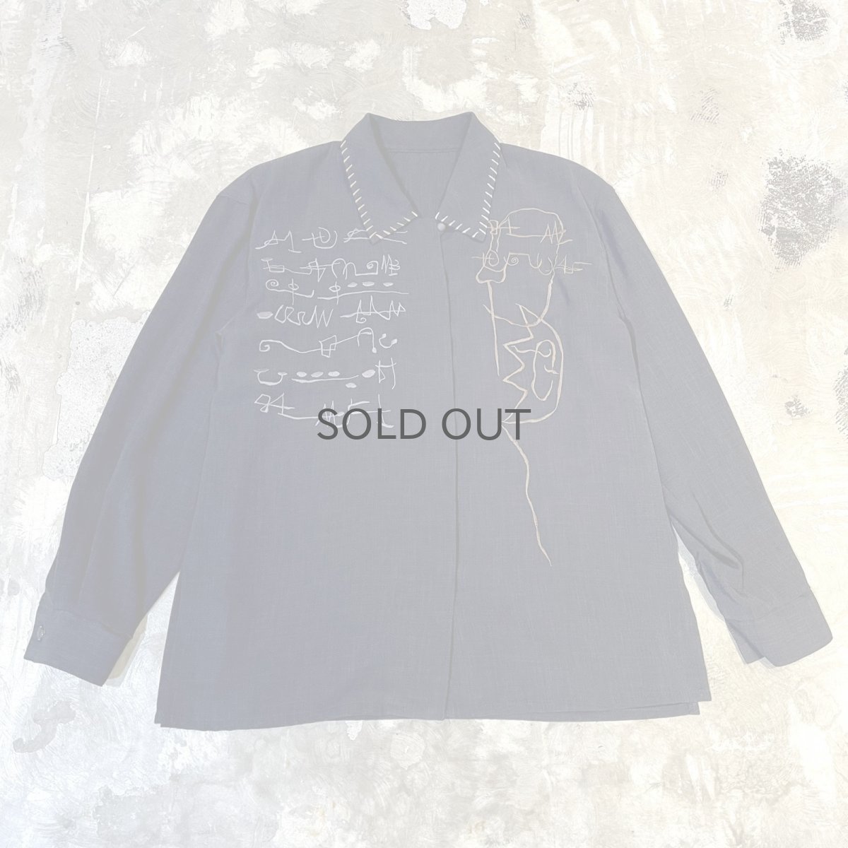 画像1: BLACK ASYMMETRY EMBROIDERY L/S SHIRT / Mens M (1)