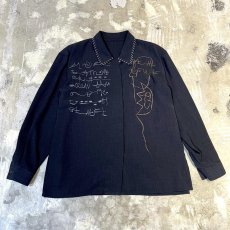 画像1: BLACK ASYMMETRY EMBROIDERY L/S SHIRT / Mens M (1)
