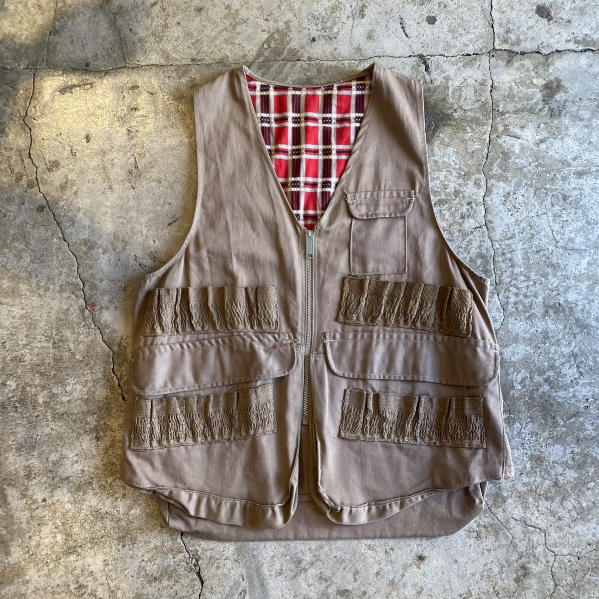 画像1: OLD BEIGE COLOR POCKET DESIGN HUNTING VEST / Ladies L (1)