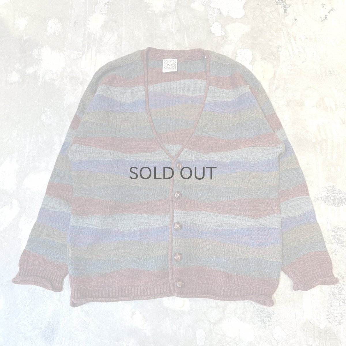 画像1: MULTI BORDER PATTERN KNIT CARDIGAN / Mens M / MADE IN ITALY (1)