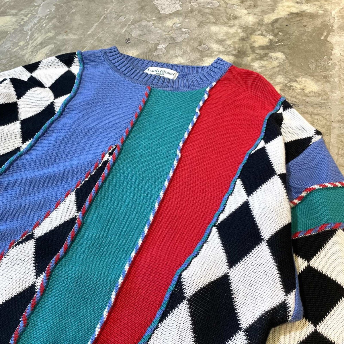 画像4: MULTI COLOR PATTERN SWITCHED KNIT SWEATER / Mens L (4)