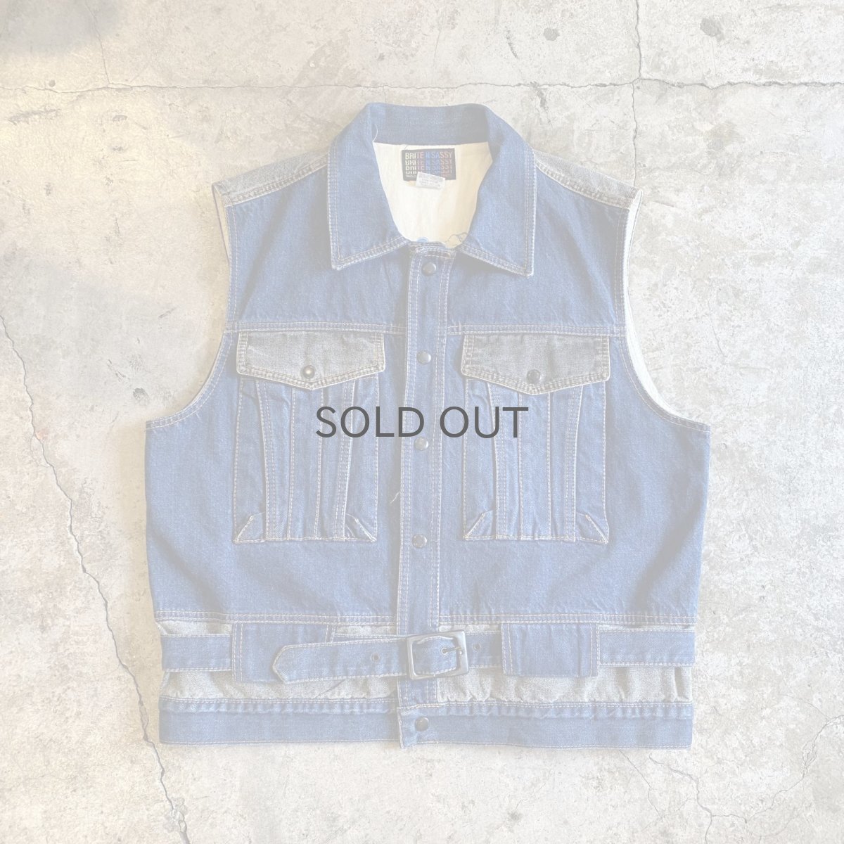 画像1: 2 COLOR BELT DESIGN DENIM VEST / Ladies L (1)