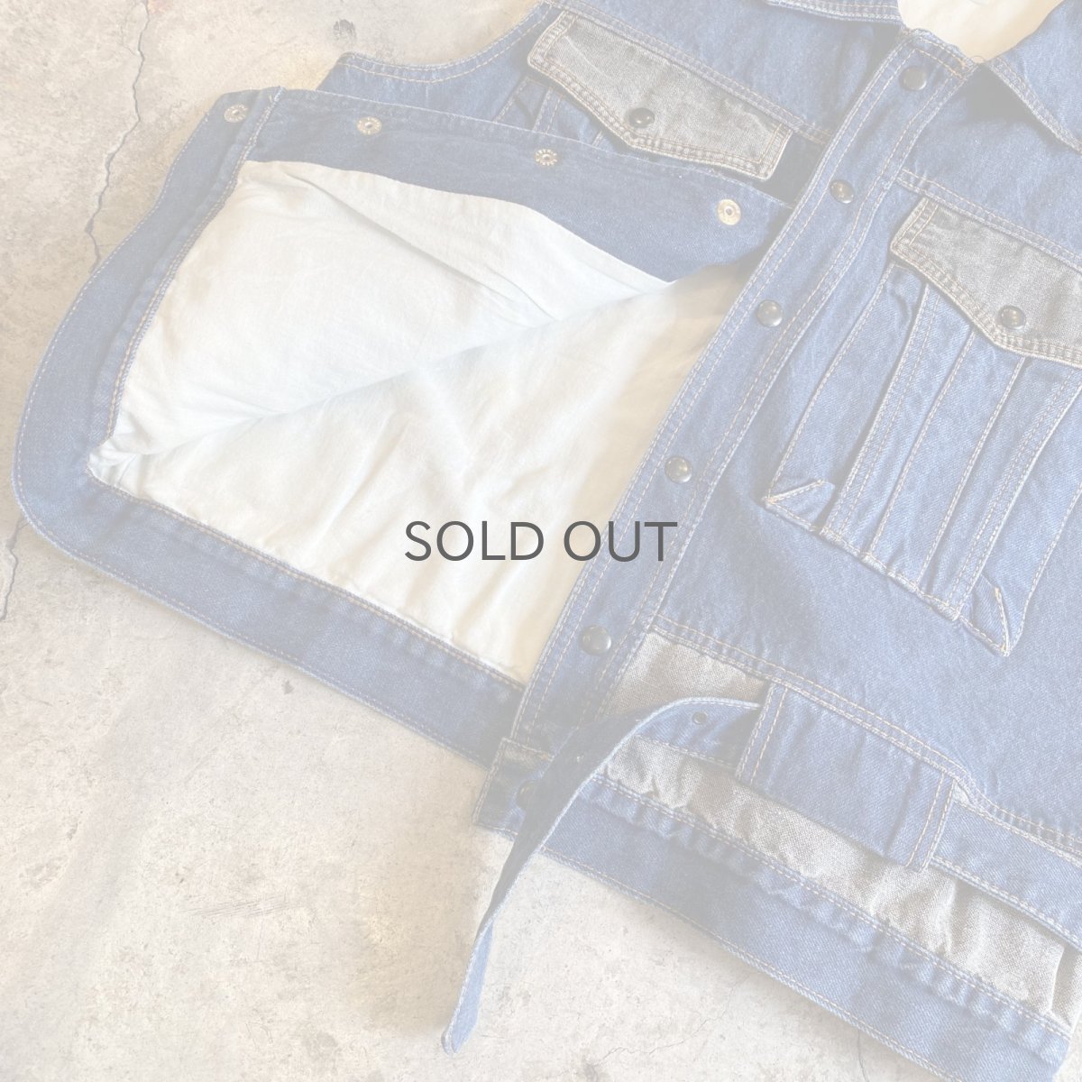 画像9: 2 COLOR BELT DESIGN DENIM VEST / Ladies L (9)