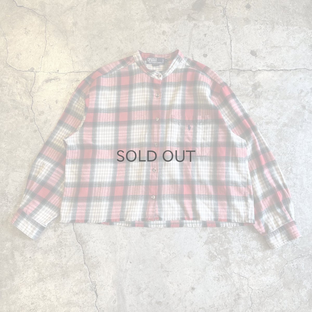画像1: 【POLO】CUT OFF DESIGN STAND COLLAR CHECK PATTERN L/S SHIRT / Ladies XL(L) / MADE IN USA (1)