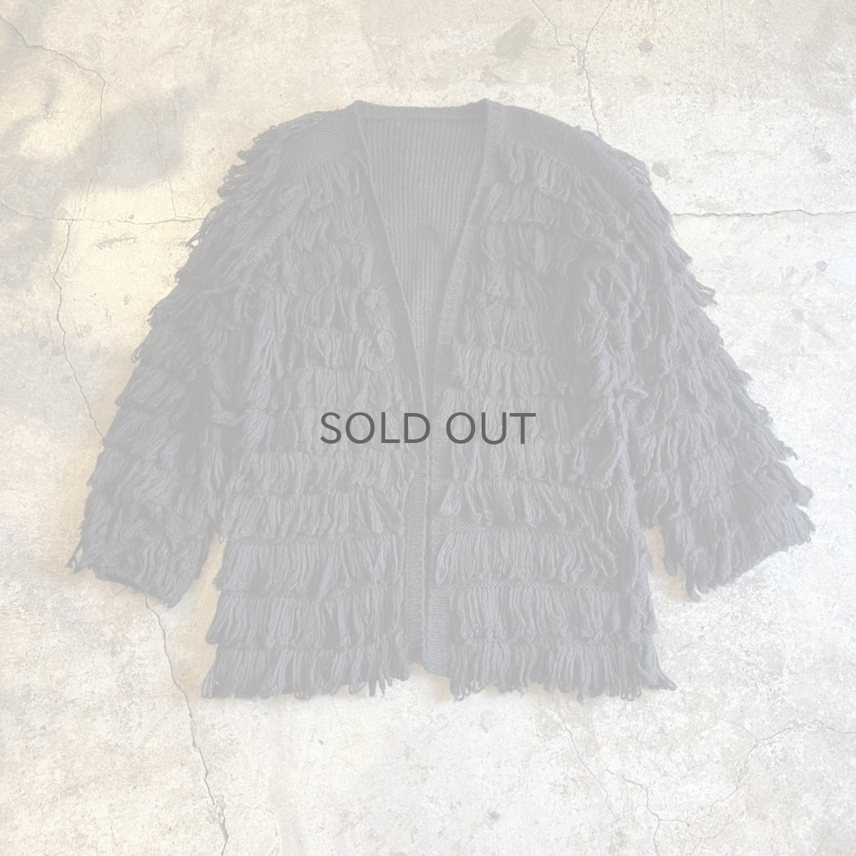 画像1: BLACK COLOR LOOP FRINGE LINE DESIGN KNIT CARDIGAN / Ladies M (1)
