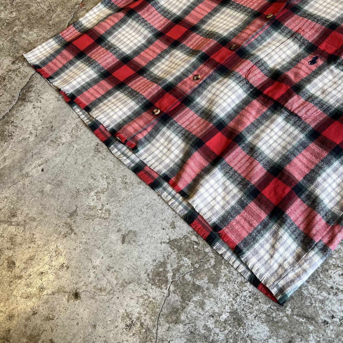 画像4: 【POLO】CUT OFF DESIGN STAND COLLAR CHECK PATTERN L/S SHIRT / Ladies XL(L) / MADE IN USA (4)