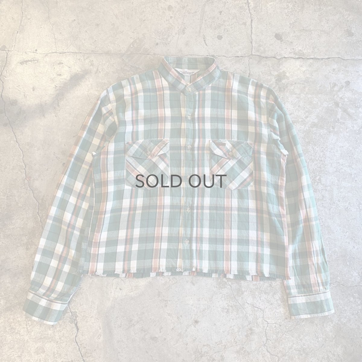 画像1: 【CARHARTT】CHECK PATTERN DOWN FRINGE CUT OFF SHORT DESIGN L/S SHIRT / Ladies L (1)