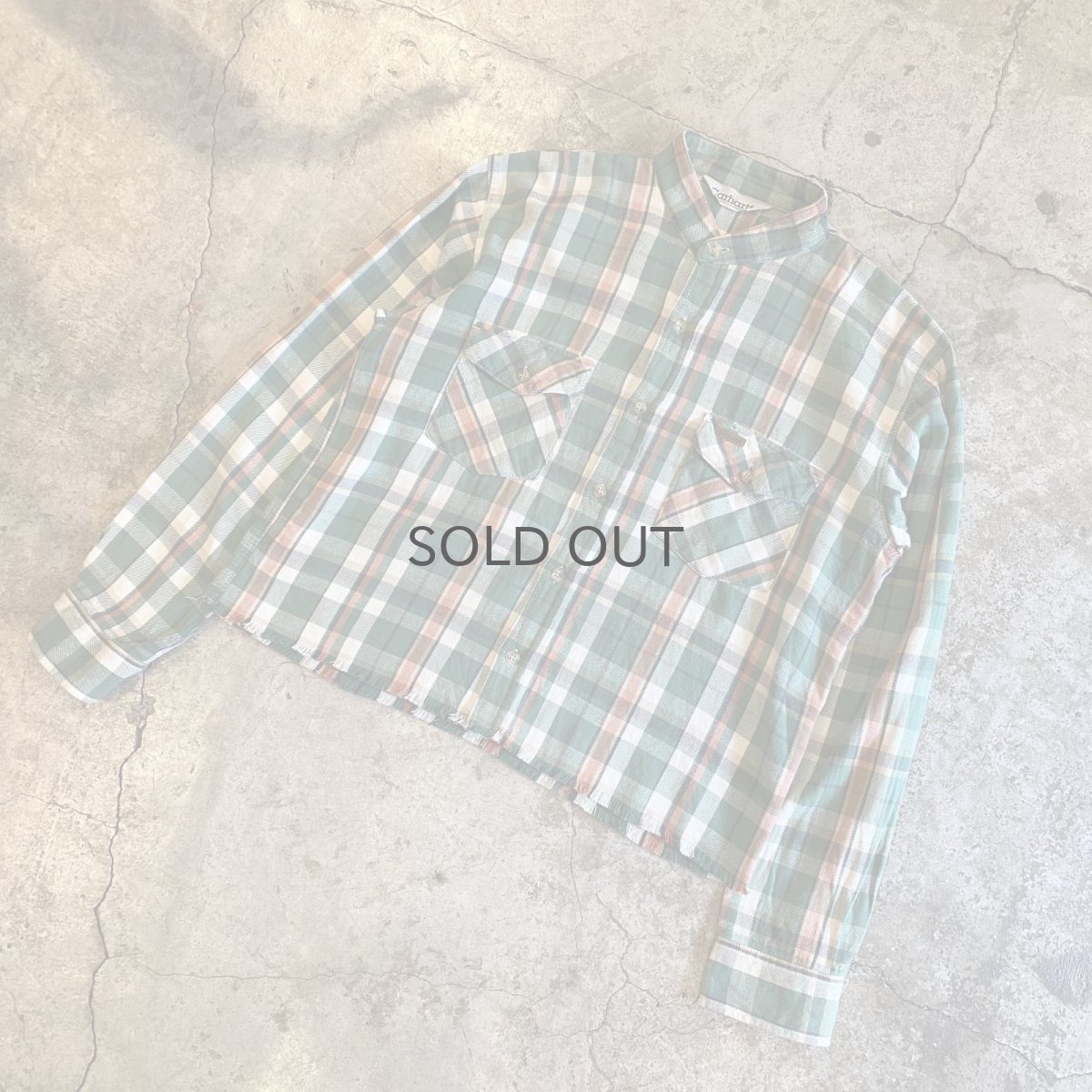 画像4: 【CARHARTT】CHECK PATTERN DOWN FRINGE CUT OFF SHORT DESIGN L/S SHIRT / Ladies L (4)