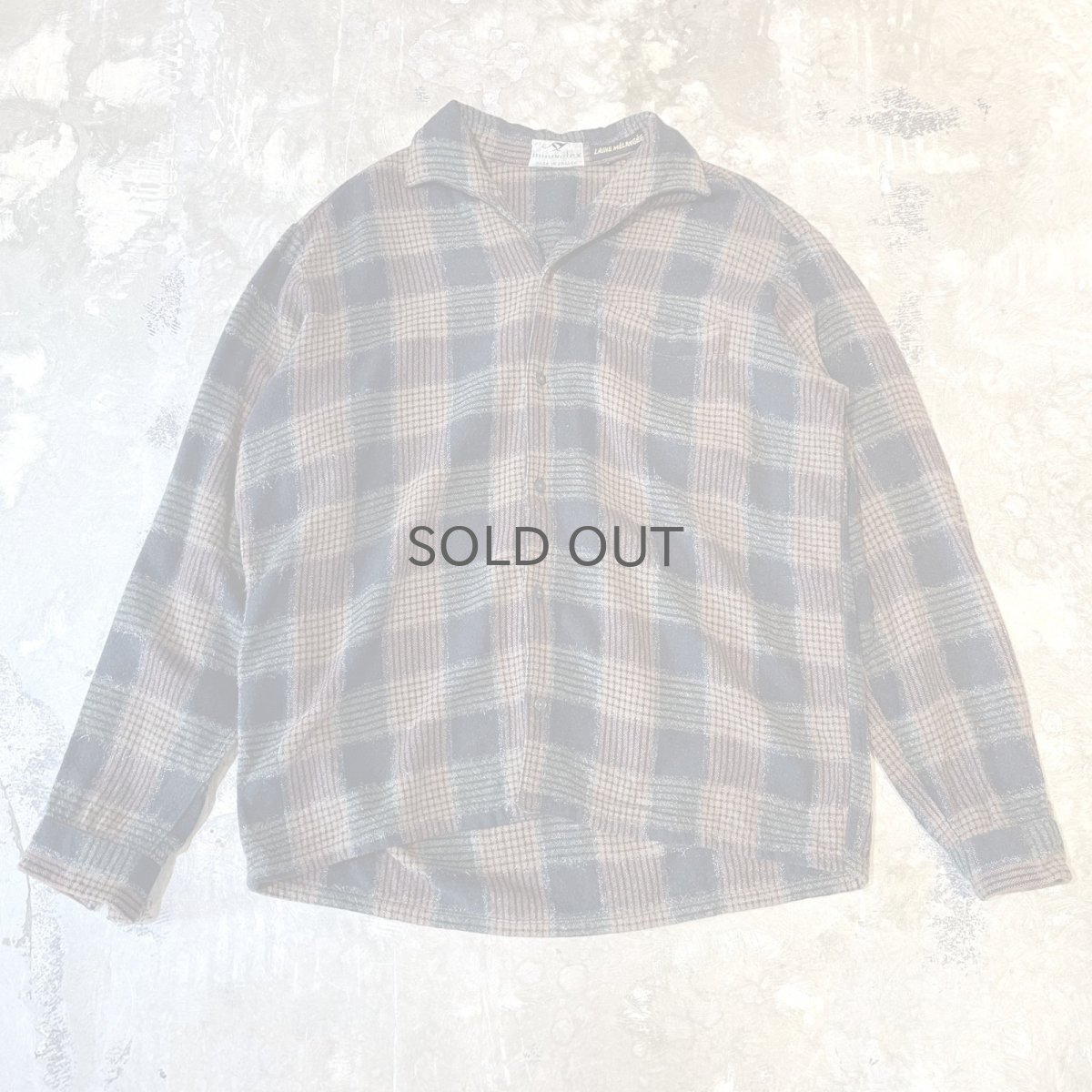 画像1: ALL OVER CHECK PATTERN OPEN COLLAR L/S SHIRT / Mens L / MADE IN FRENCH (1)