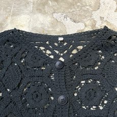 画像10: GREEN CROCHET SHORT LENGTH NO COLLAR CARDIGAN / Mens L (10)
