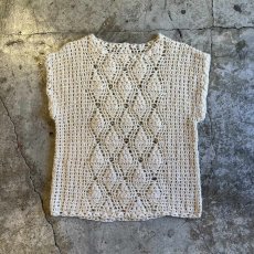 画像1: IVORY COLOR GLITTER MIX CROCHET DESIGN N/S KNIT TOPS / Ladies M (1)