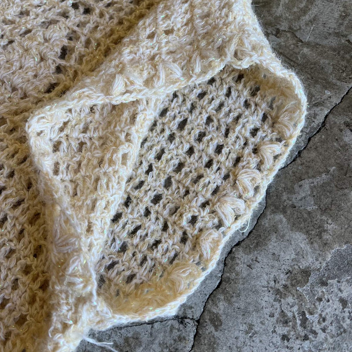画像7: IVORY COLOR GLITTER MIX CROCHET DESIGN N/S KNIT TOPS / Ladies M (7)