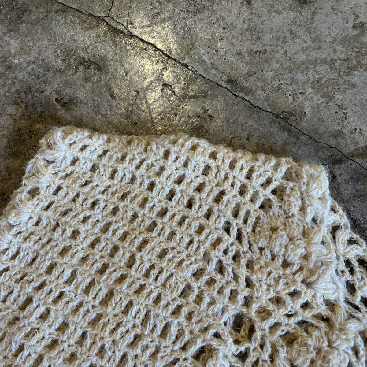 画像9: IVORY COLOR GLITTER MIX CROCHET DESIGN N/S KNIT TOPS / Ladies M (9)