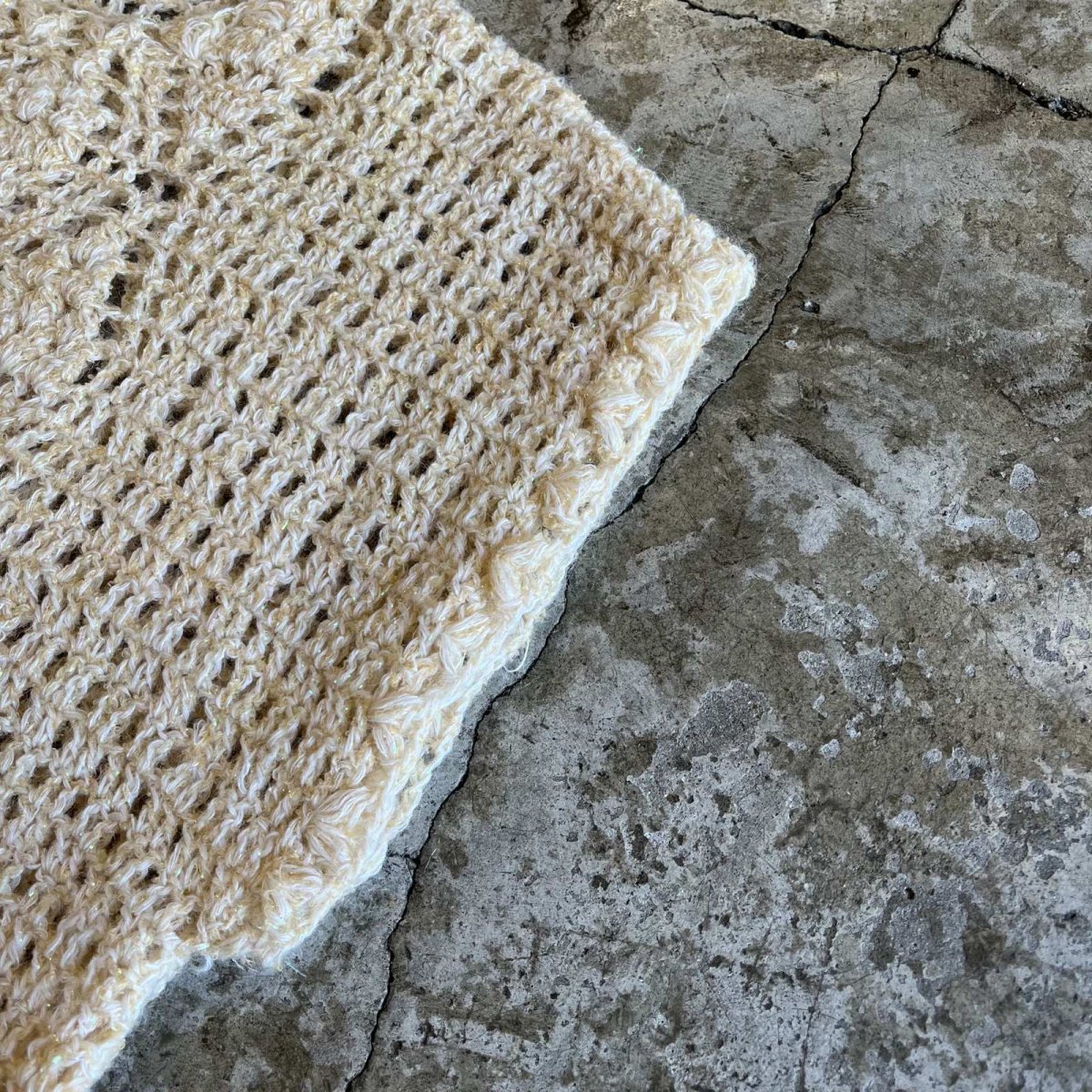 画像6: IVORY COLOR GLITTER MIX CROCHET DESIGN N/S KNIT TOPS / Ladies M (6)