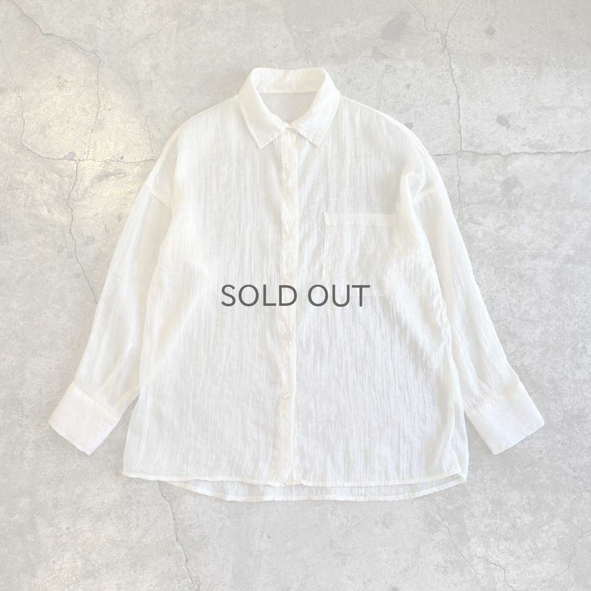 画像1: BIG 1 POCKET DESIGN SHIRRING SHEER OVER L/S SHIRT / Ladies L (1)