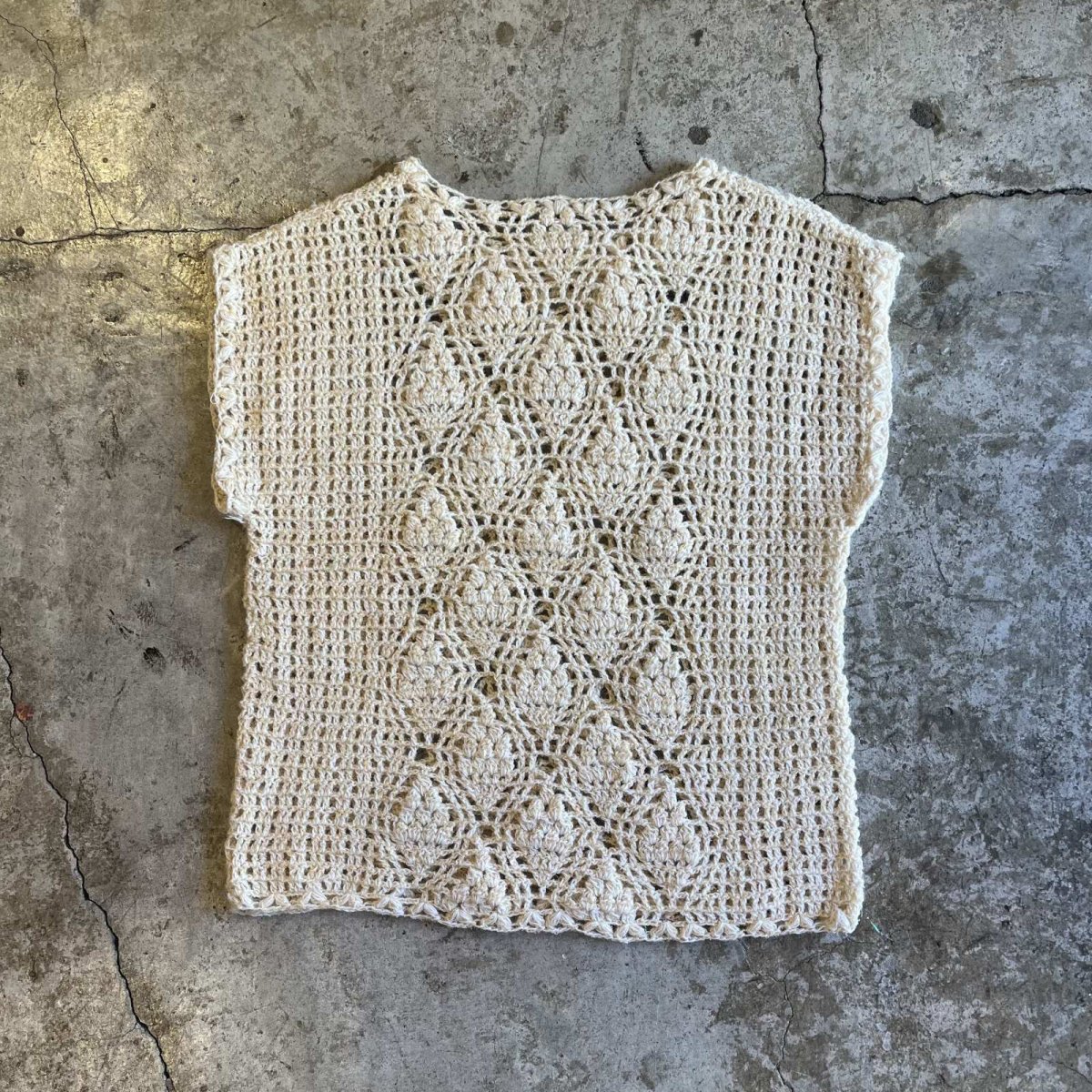 画像2: IVORY COLOR GLITTER MIX CROCHET DESIGN N/S KNIT TOPS / Ladies M (2)