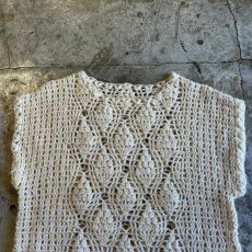 画像8: IVORY COLOR GLITTER MIX CROCHET DESIGN N/S KNIT TOPS / Ladies M (8)