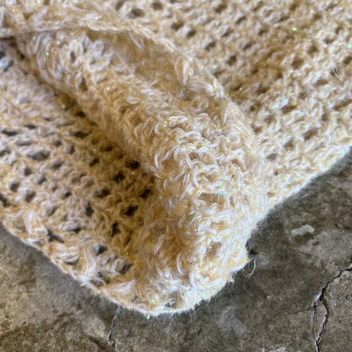画像5: IVORY COLOR GLITTER MIX CROCHET DESIGN N/S KNIT TOPS / Ladies M (5)