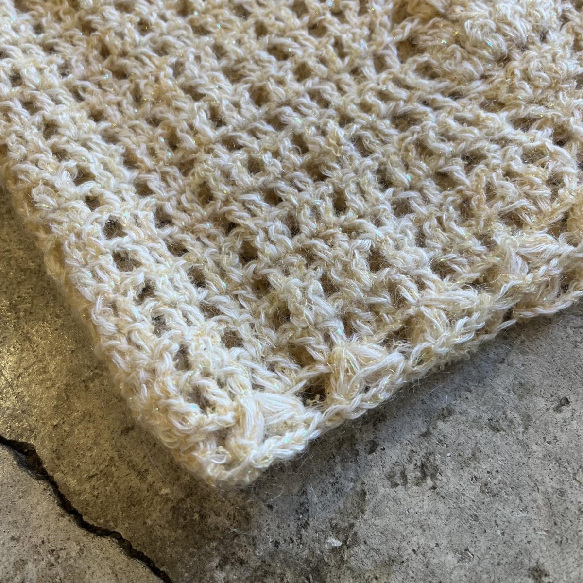 画像3: IVORY COLOR GLITTER MIX CROCHET DESIGN N/S KNIT TOPS / Ladies M (3)