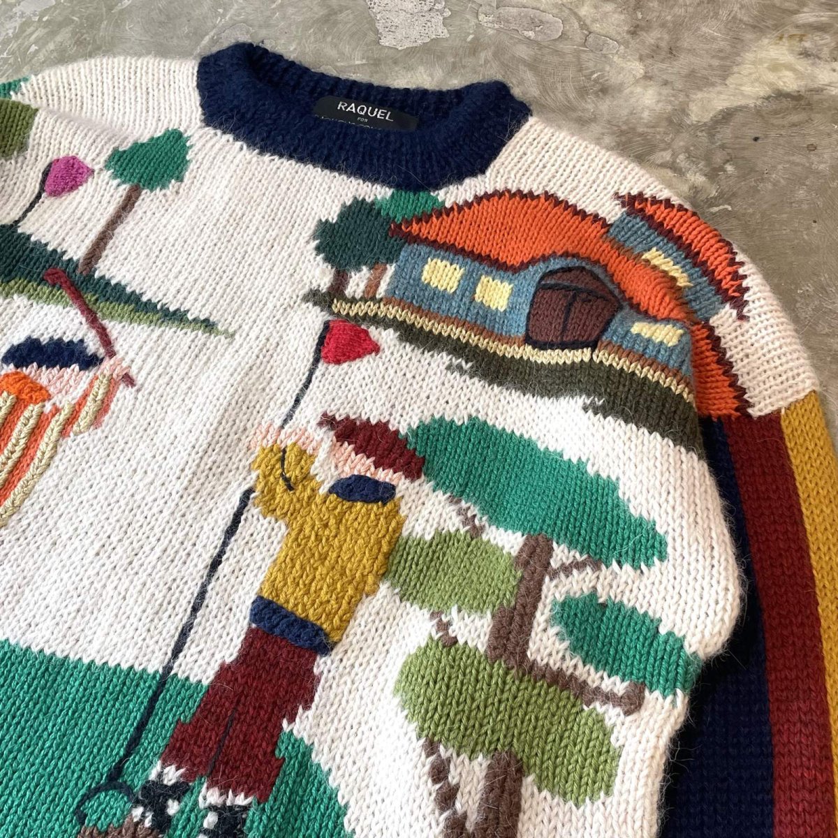 画像4: BOTH SIDE GRAPHIC PATTERN WOOL KNIT SWEATER / Mens M(XL) (4)