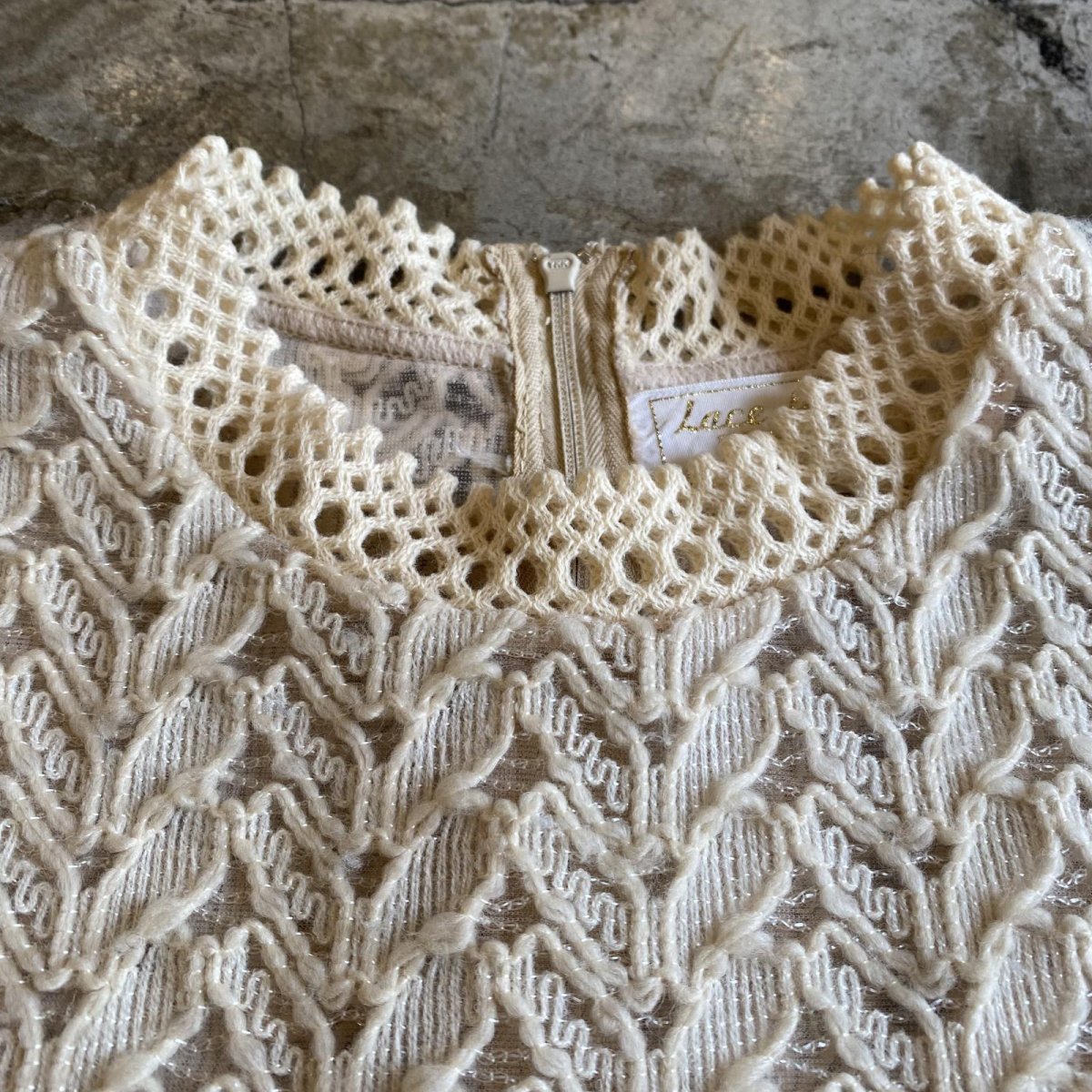 画像7: OLD DESIGN IVORY COLOR CROCHET LACE KNIT VEST / Ladies M (7)